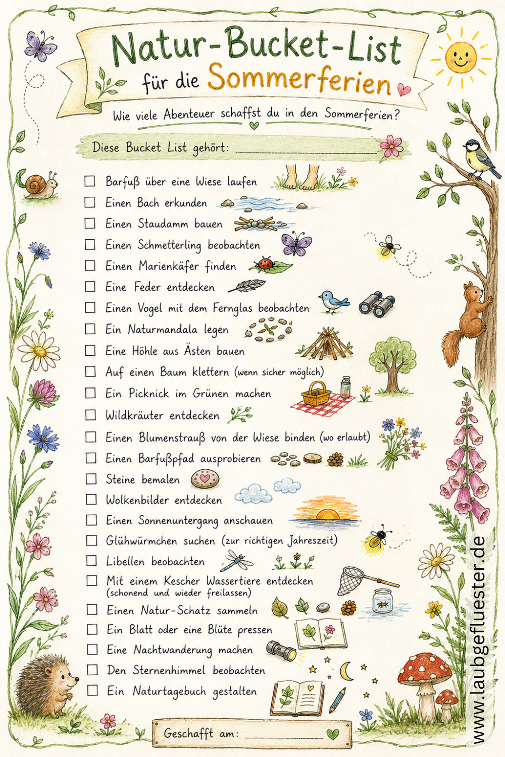 Sommerferien Ideen Bucket List